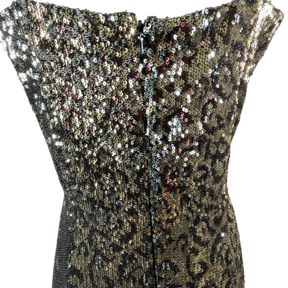 Milly Leopard Print Square Neck Spaghetti Strap Sequin Midi Shift Dress - Picture 5 of 9